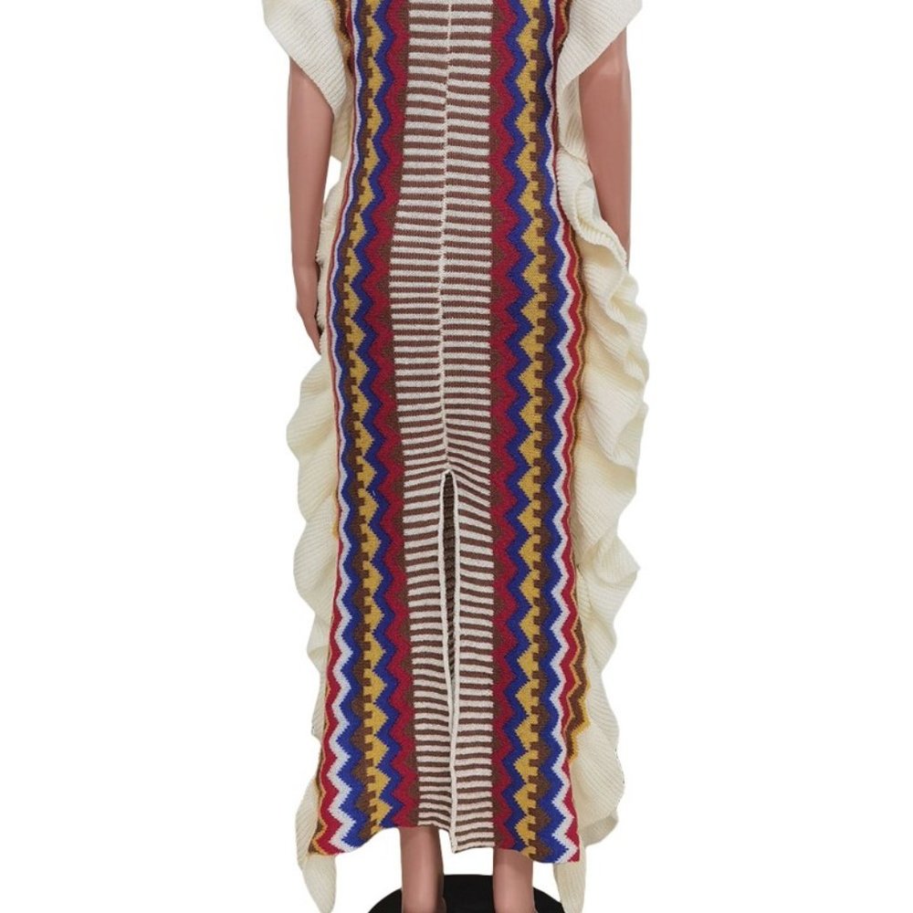 Casual Print Slit O Neck Dress